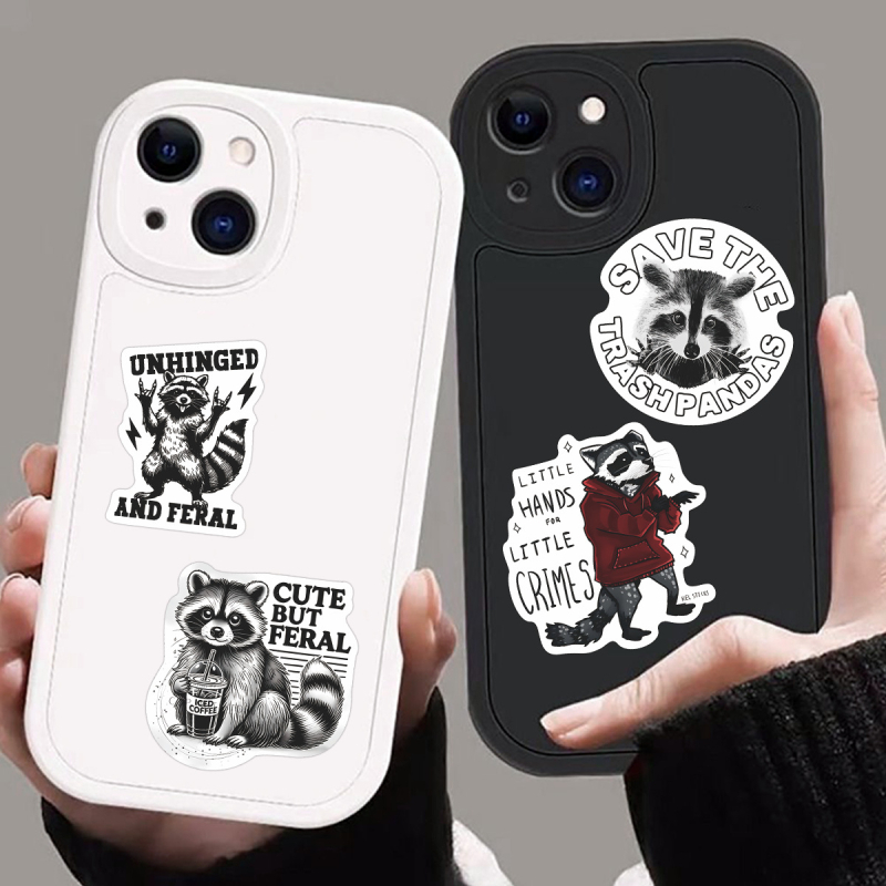50 αυτοκόλλητα με θεματολογία raccoon για γραφική ύλη, ημερολόγια και σημειωματάρια, DIY διακόσμηση, PVC αυτοκόλλητα