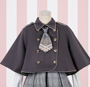 Kockás köpeny-stílusú kabát dupla gombos gallérral, japán lágy lány-stílus és brit iskolai esztétika