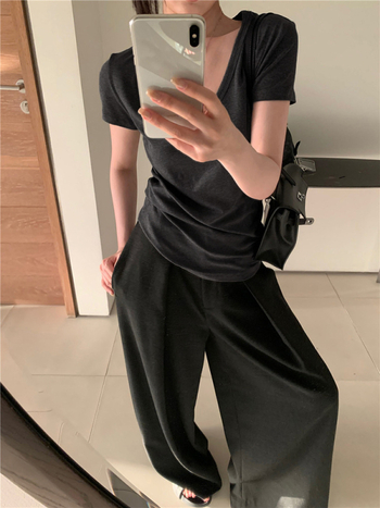 Fehér női U-nyakú rövid ujjú T-shirt, slim fit, nyári alapfelső