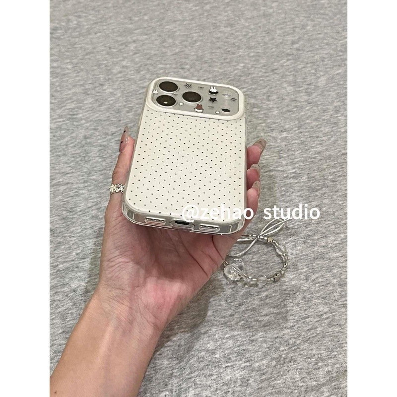 Θήκη iPhone 17 σε στυλ INS με το λαγουδάκι Miffy, διαφανής με πουά μοτίβο, πλήρης κάλυψη και ακριβείς τομές