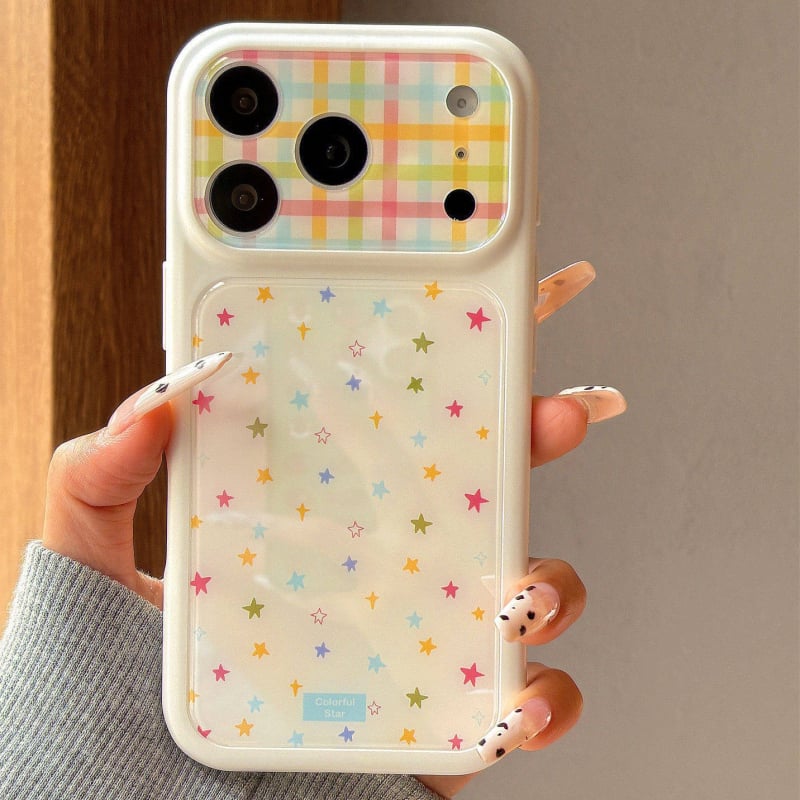 Θήκη για iPhone 17 Pro Max σε κορεατικό στυλ INS, πολύχρωμο καρώ με αστέρια, για κορίτσια, υψηλής αισθητικής
