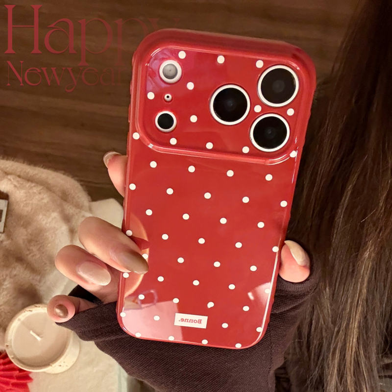 Θήκη για iPhone 14 Pro Max, TPU, κόκκινο σχέδιο με κουκίδες, μινιμαλιστικό εορταστικό στυλ, προστασία από πτώσεις