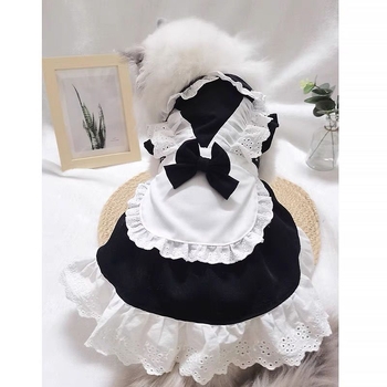 Pastorálna sukňa pre domácich miláčikov na jar a leto, ľahký a roztomilý čiernobiely outfit pre mačky a psy, princeznovský štýl