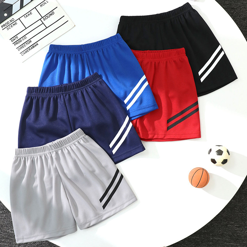 Gyerekeknek szóló gyorsan száradó nyári sport shortok, uniszex, 5 darabos készlet, csíkos és egyszínű