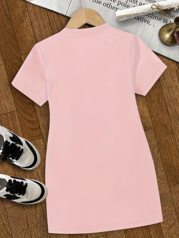 Lányoknak készült rövid ujjú pólóruha masni dizájnnal, nyomtatott mintával, kerek nyakú