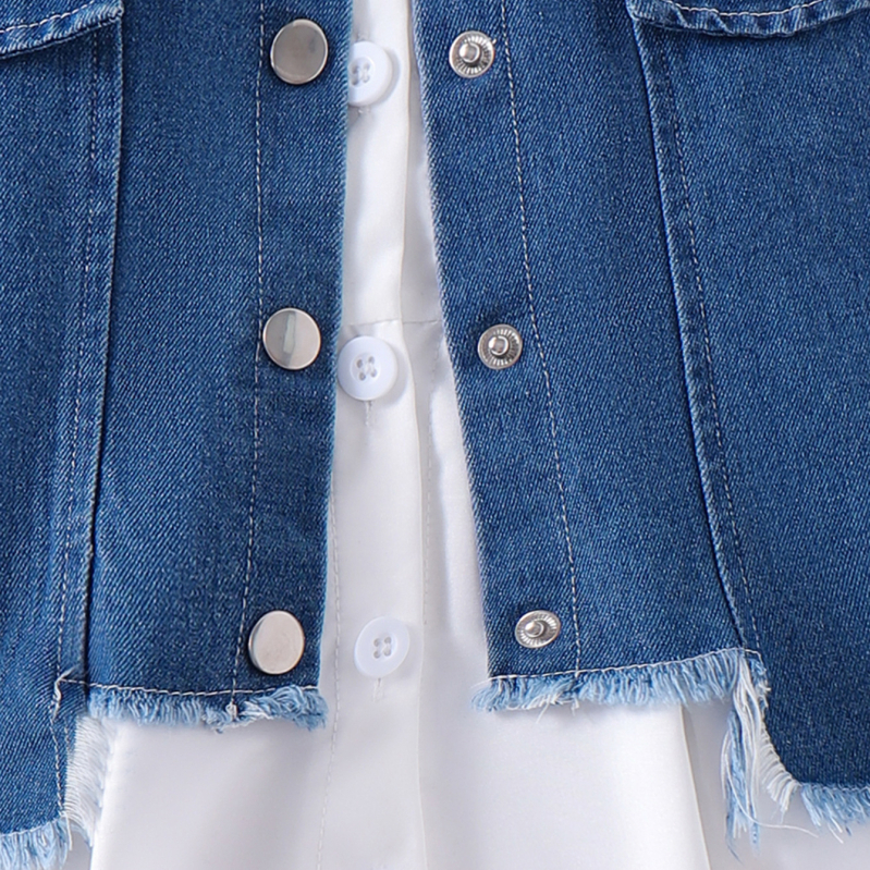 Gyerekeknek szóló denim őszi kabát szett egyszínű ruhával