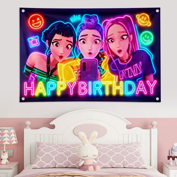 Narodeninový banner s motívom skupiny Demon Girl, nástenné umenie s anime K-popom