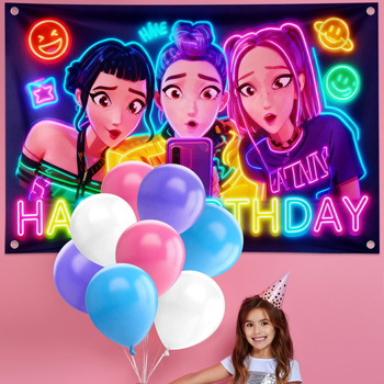 Narodeninový banner s motívom skupiny Demon Girl, nástenné umenie s anime K-popom