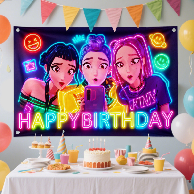 Narodeninový banner s motívom skupiny Demon Girl, nástenné umenie s anime K-popom