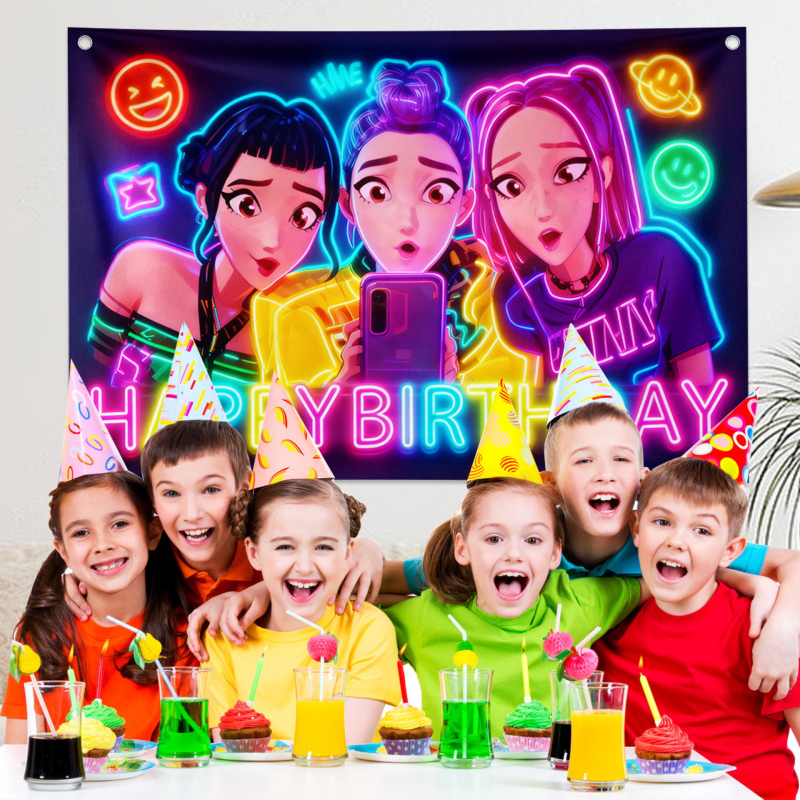 Narodeninový banner s motívom skupiny Demon Girl, nástenné umenie s anime K-popom