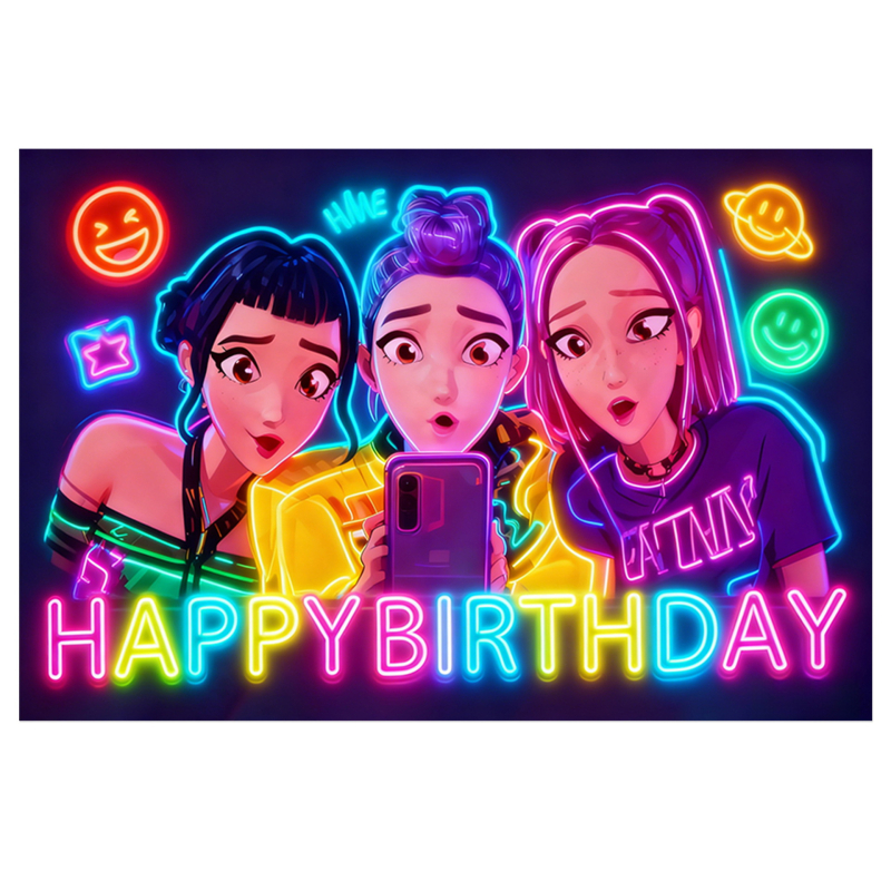 Narodeninový banner s motívom skupiny Demon Girl, nástenné umenie s anime K-popom