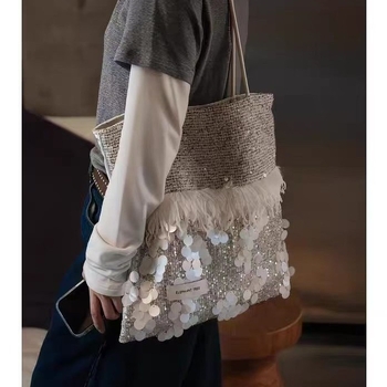 Chanel-stílusú flitteres fehér válltáska, nagy kapacitású, prémium niche dizájn, könnyű luxus canvas táska