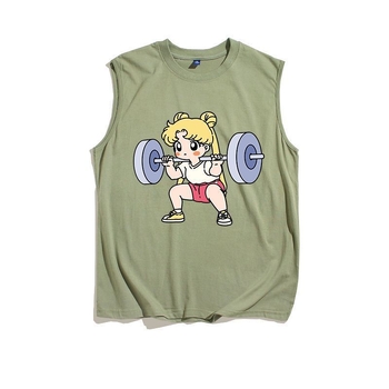 Sailor Moon Мъжки безръкав потник за фитнес, летен, бързосъхнещ, свободна кройка