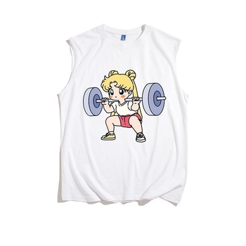 Sailor Moon Мъжки безръкав потник за фитнес, летен, бързосъхнещ, свободна кройка