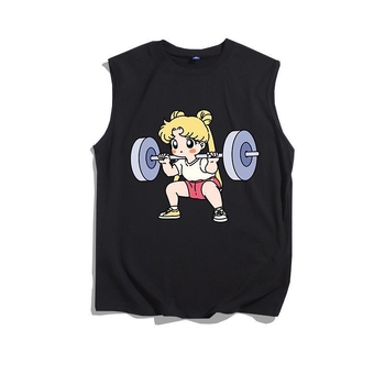 Sailor Moon Мъжки безръкав потник за фитнес, летен, бързосъхнещ, свободна кройка