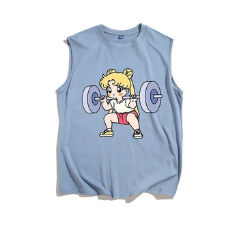 Sailor Moon Мъжки безръкав потник за фитнес, летен, бързосъхнещ, свободна кройка
