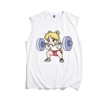 Sailor Moon Мъжки безръкав потник за фитнес, летен, бързосъхнещ, свободна кройка