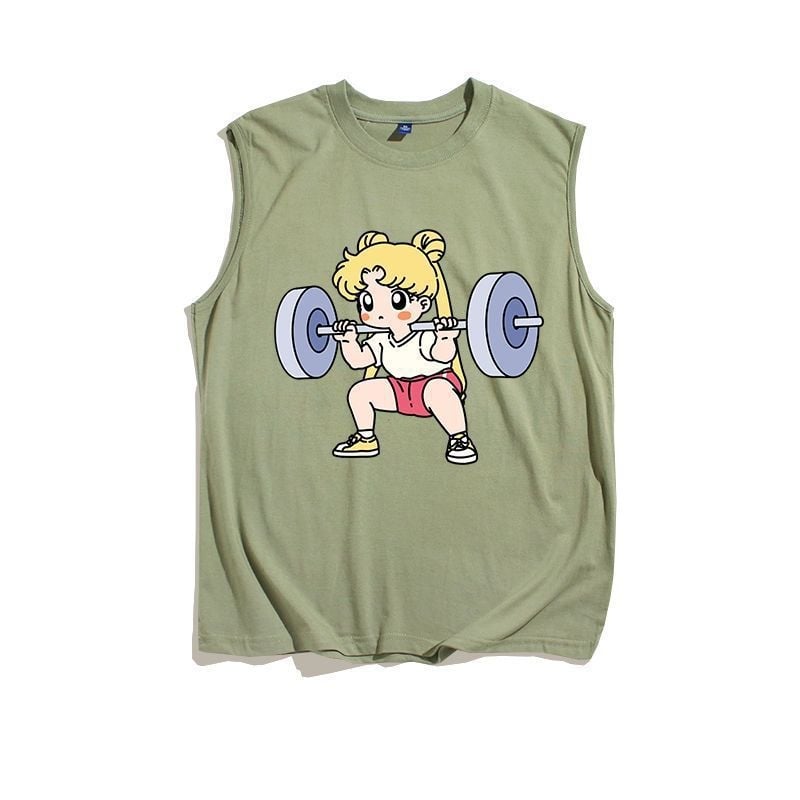 Sailor Moon Мъжки безръкав потник за фитнес, летен, бързосъхнещ, свободна кройка
