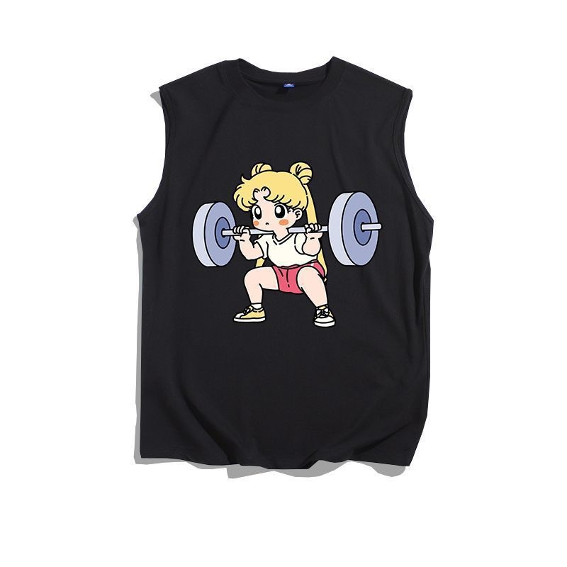 Sailor Moon Мъжки безръкав потник за фитнес, летен, бързосъхнещ, свободна кройка