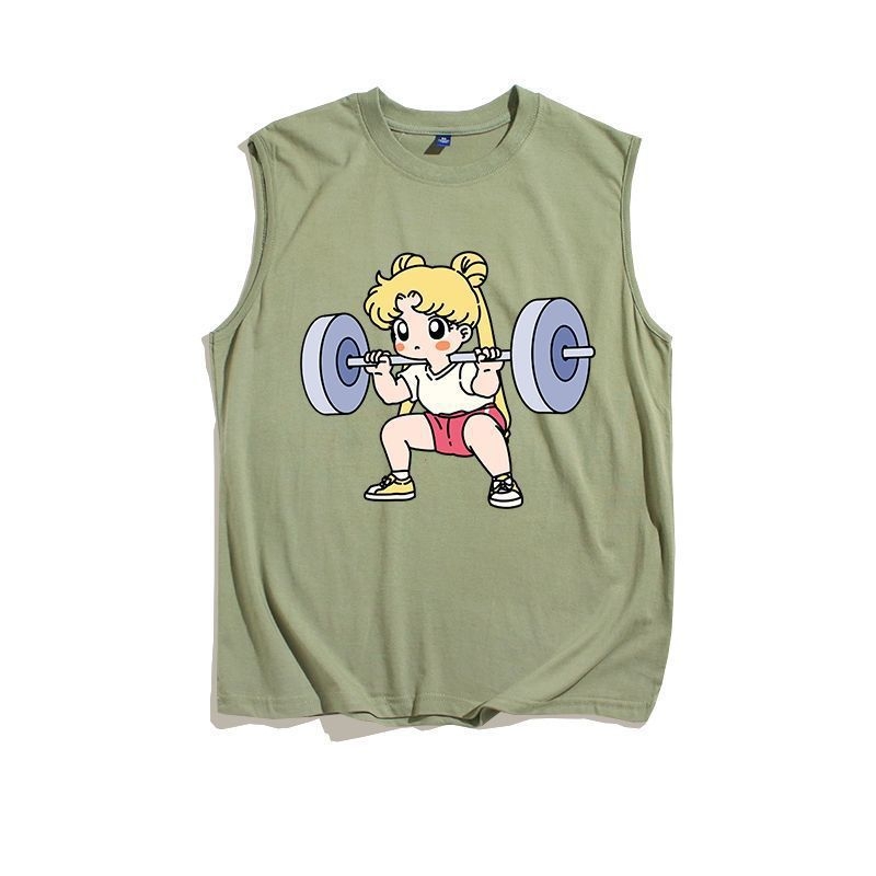 Sailor Moon Мъжки безръкав потник за фитнес, летен, бързосъхнещ, свободна кройка