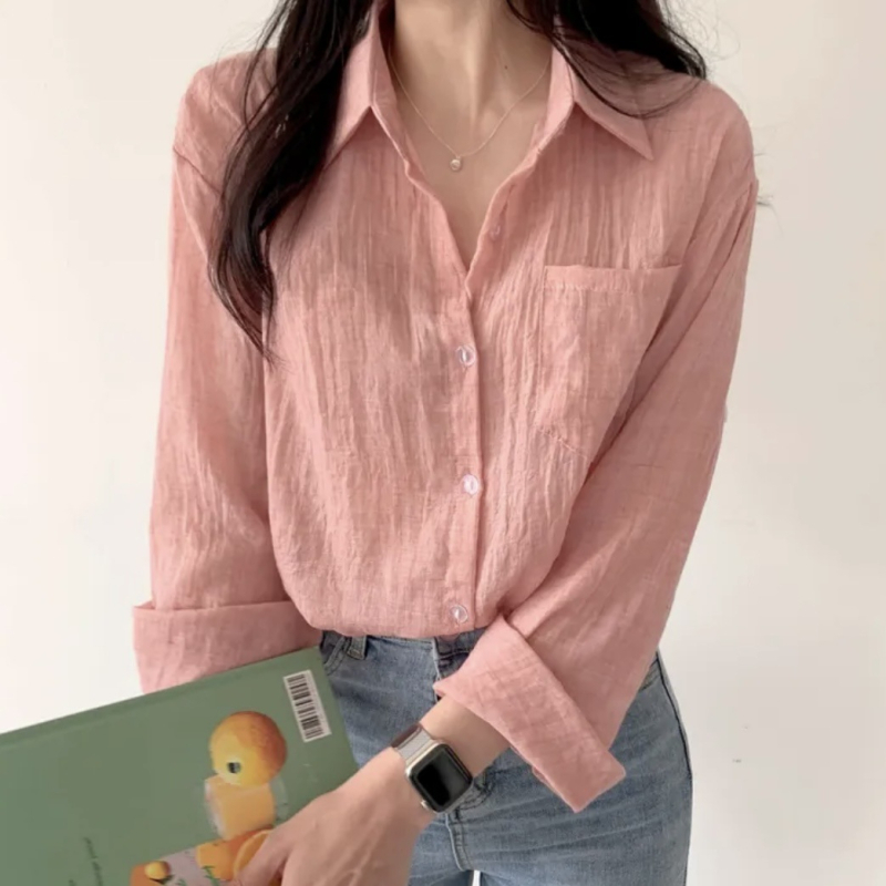 Koreai chic: nyári hosszú ujjú napvédőing nőknek, könnyű anyagú, fagyi színű.