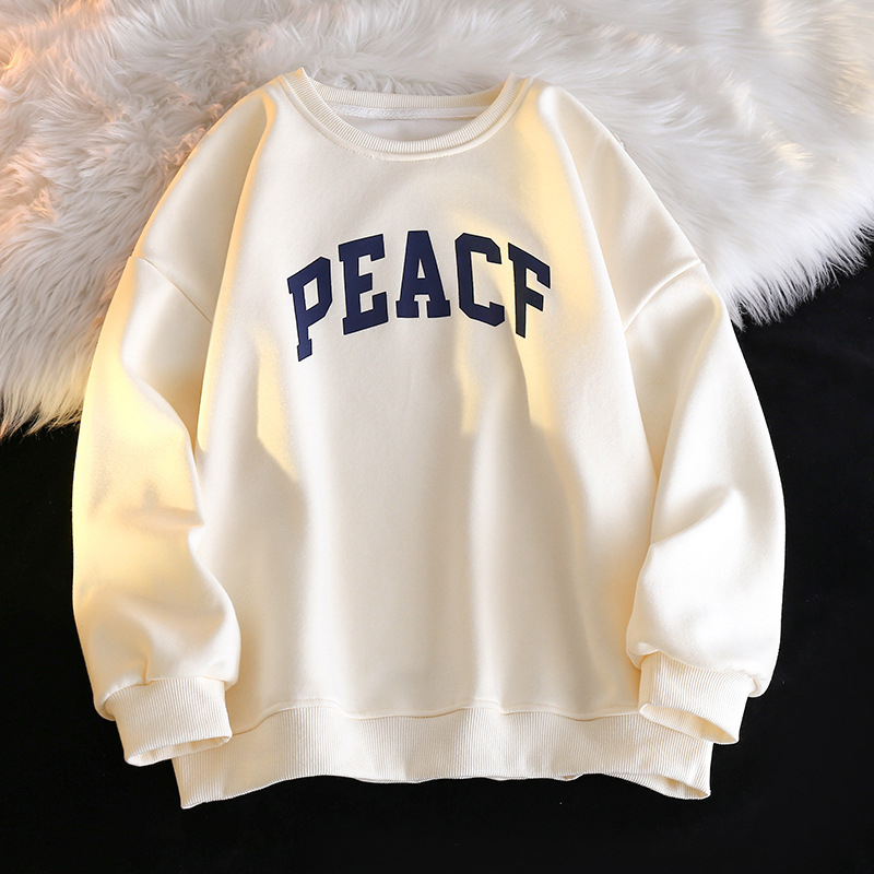 Női kapucnis fleece pulóver amerikai retro stílusban, őszi-téli, egyszerű koreai dizájn, kerek nyakú, lazán szabott