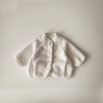 Palton pentru copii în stil coreean, culoare solidă, căptușit cu lână de miel și fleece, gros, croială lejeră, cald pentru primăvară și toamnă