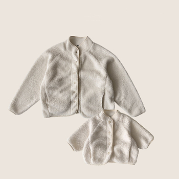 Palton pentru copii în stil coreean, culoare solidă, căptușit cu lână de miel și fleece, gros, croială lejeră, cald pentru primăvară și toamnă