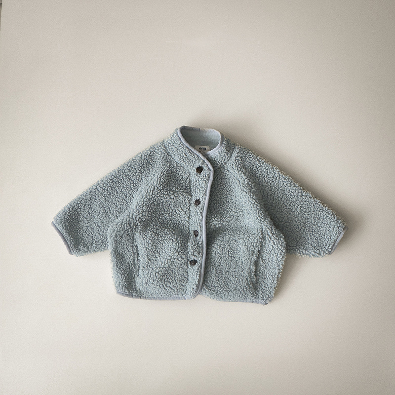 Palton pentru copii în stil coreean, culoare solidă, căptușit cu lână de miel și fleece, gros, croială lejeră, cald pentru primăvară și toamnă
