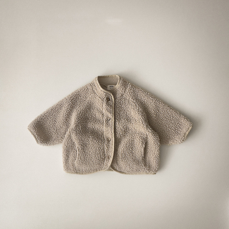 Palton pentru copii în stil coreean, culoare solidă, căptușit cu lână de miel și fleece, gros, croială lejeră, cald pentru primăvară și toamnă