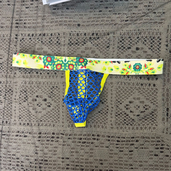 Ανδρικό thong από φθοριζόμενο πλέγμα με ethnic print, φαρδιά ζώνη μέσης, αναπνεύσιμο σχέδιο με διάτρητες λεπτομέρειες, χαμηλή μέση
