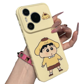 Shin-Chan cosplay kollekció iPhone 16/17 Pro tokokhoz, oldalsó szív dizájn, aranyos a 14/13/12 modellekhez.
