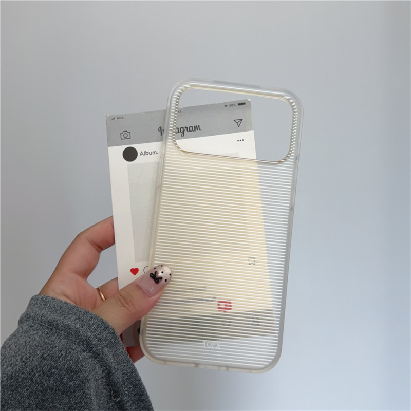 Μινιμαλιστική διαφανής θήκη με γραμμές για iPhone 17 Pro Max, 16 Pro και 15 – ανθεκτική σε πτώσεις, αίσθηση δέρματος, κορεατικό στυλ