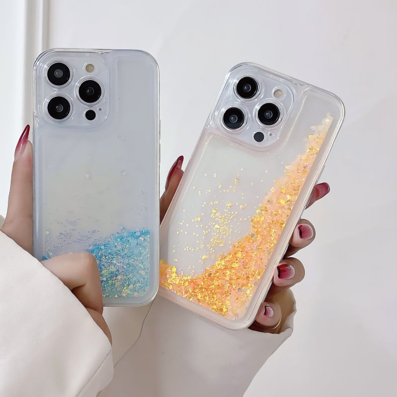 Διαφανής θήκη σιλικόνης για iPhone 17 με φωτεινό ρευστό άμμο, μπλε
