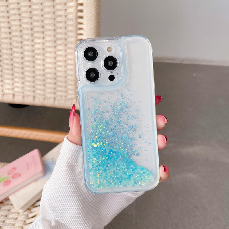 Διαφανής θήκη σιλικόνης για iPhone 17 με φωτεινό ρευστό άμμο, μπλε