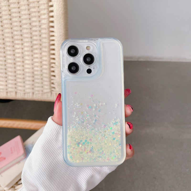 Διαφανής θήκη σιλικόνης για iPhone 17 με φωτεινό ρευστό άμμο, μπλε