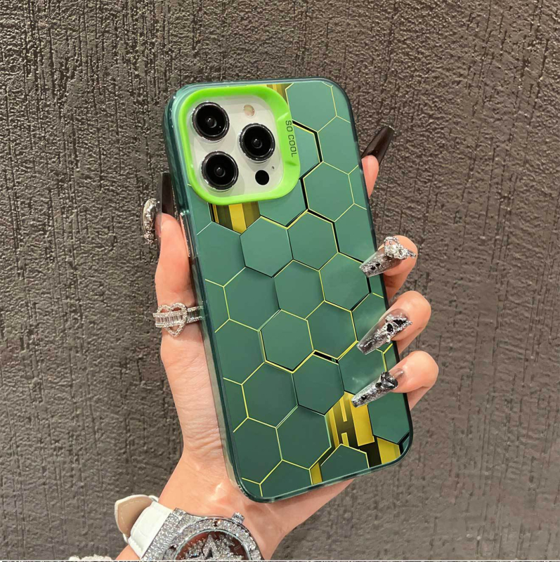 Θήκη για iPhone 15/14 με υφή κυψελών, ματ φινίρισμα, διπλού στρώματος IMD, ασημί