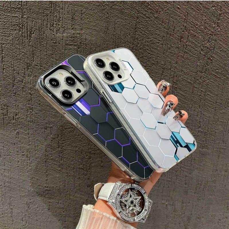 Θήκη για iPhone 15/14 με υφή κυψελών, ματ φινίρισμα, διπλού στρώματος IMD, ασημί