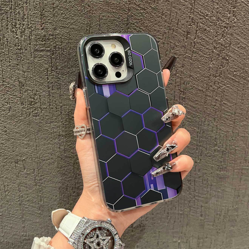 Θήκη για iPhone 15/14 με υφή κυψελών, ματ φινίρισμα, διπλού στρώματος IMD, ασημί