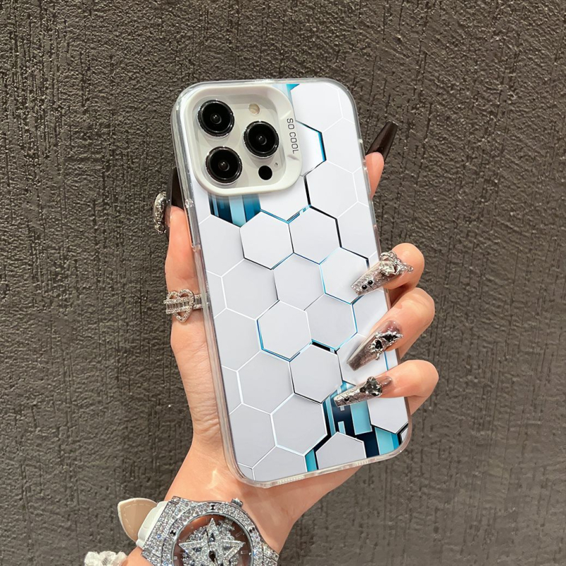 Θήκη για iPhone 15/14 με υφή κυψελών, ματ φινίρισμα, διπλού στρώματος IMD, ασημί