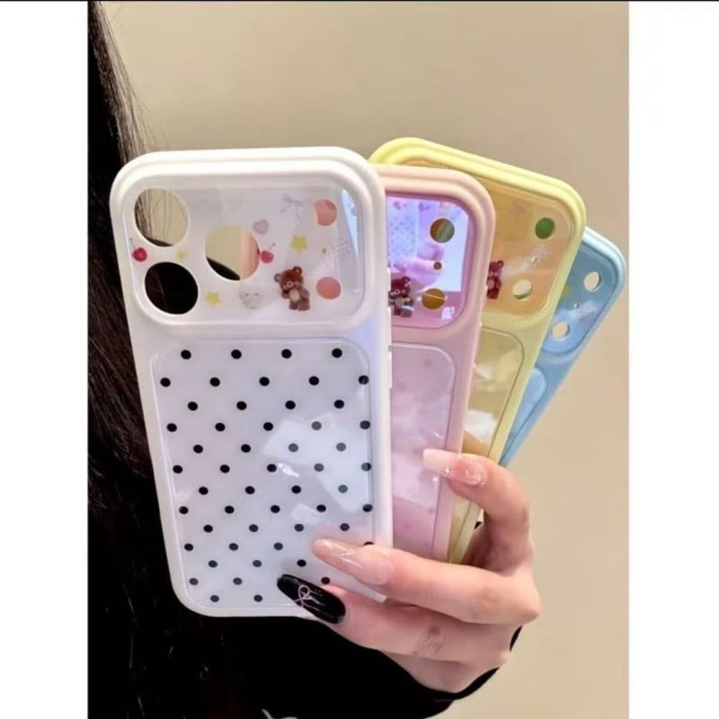 Θήκη iPhone 14 Pro Max σε στυλ Ins, πολύχρωμες τελείες με σχέδιο αρκούδας-μήλου