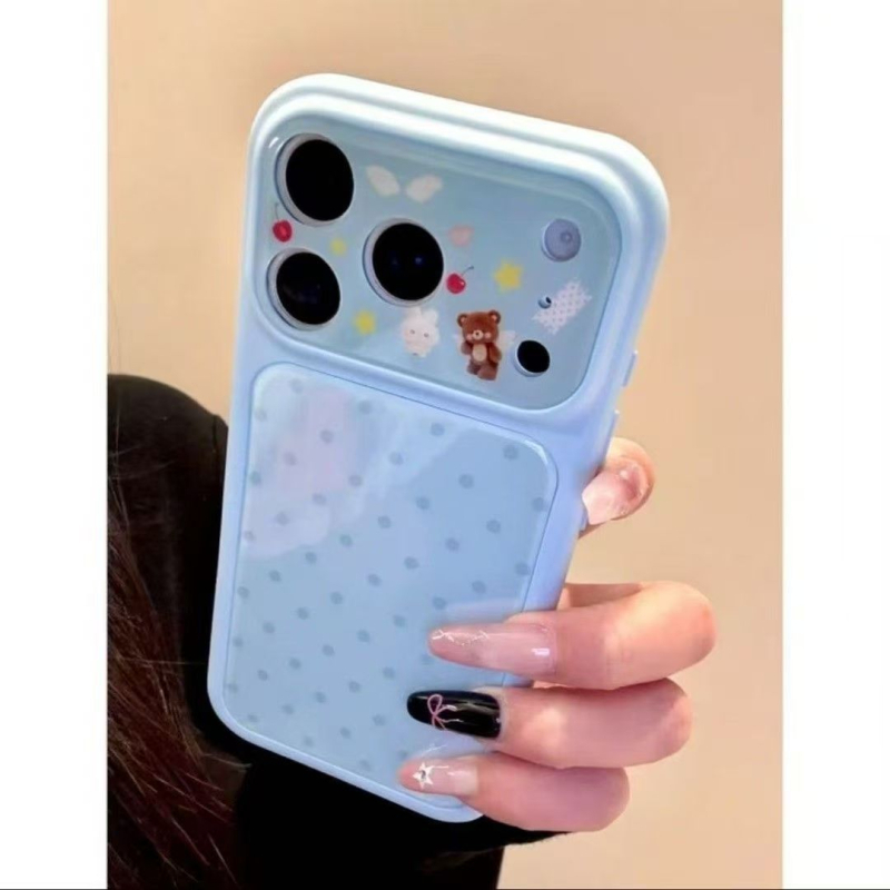 Θήκη iPhone 14 Pro Max σε στυλ Ins, πολύχρωμες τελείες με σχέδιο αρκούδας-μήλου