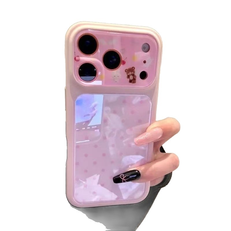 Θήκη iPhone 14 Pro Max σε στυλ Ins, πολύχρωμες τελείες με σχέδιο αρκούδας-μήλου