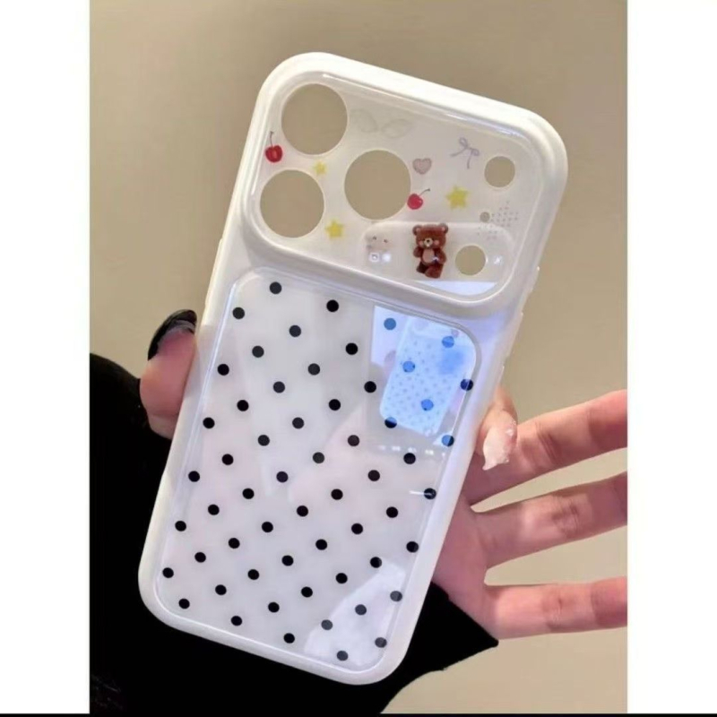 Θήκη iPhone 14 Pro Max σε στυλ Ins, πολύχρωμες τελείες με σχέδιο αρκούδας-μήλου