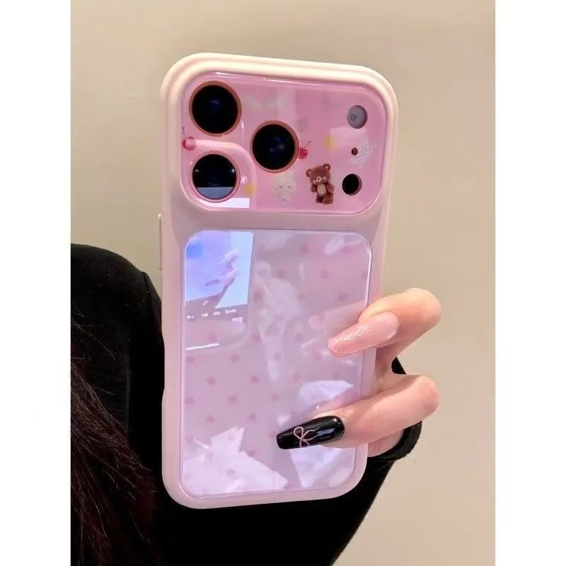 Θήκη iPhone 14 Pro Max σε στυλ Ins, πολύχρωμες τελείες με σχέδιο αρκούδας-μήλου