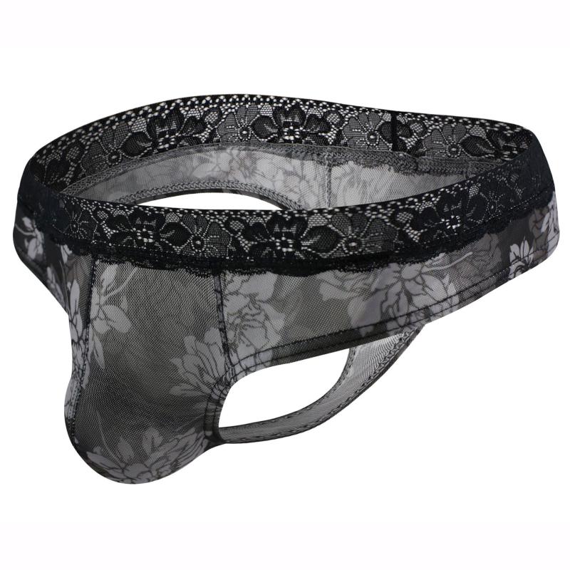 Tanga bărbați din plasă cu dantelă - transparent și respirabil