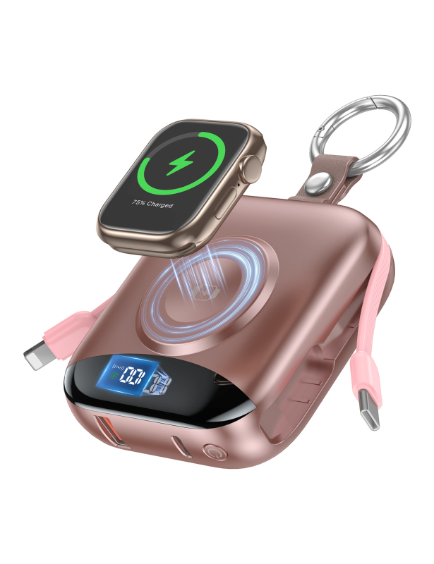 Μαγνητική ασύρματη power bank για Apple Watch με πιστοποίηση UL2056/FCC/CE/UKCA, γρήγορη φόρτιση 22.5W, 10000mAh, Type-C/USB-A, ενσωματωμένα καλώδια, μοντέλο P007
