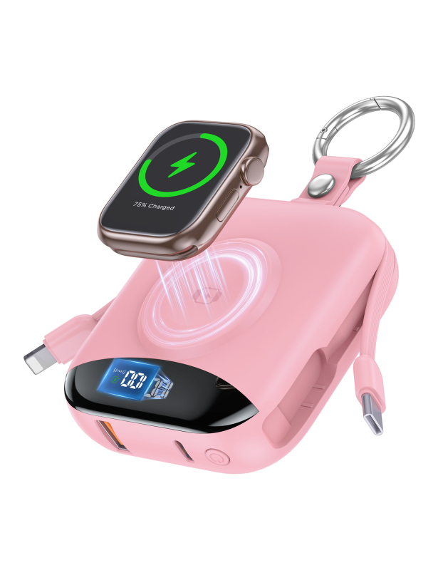 Μαγνητική ασύρματη power bank για Apple Watch με πιστοποίηση UL2056/FCC/CE/UKCA, γρήγορη φόρτιση 22.5W, 10000mAh, Type-C/USB-A, ενσωματωμένα καλώδια, μοντέλο P007