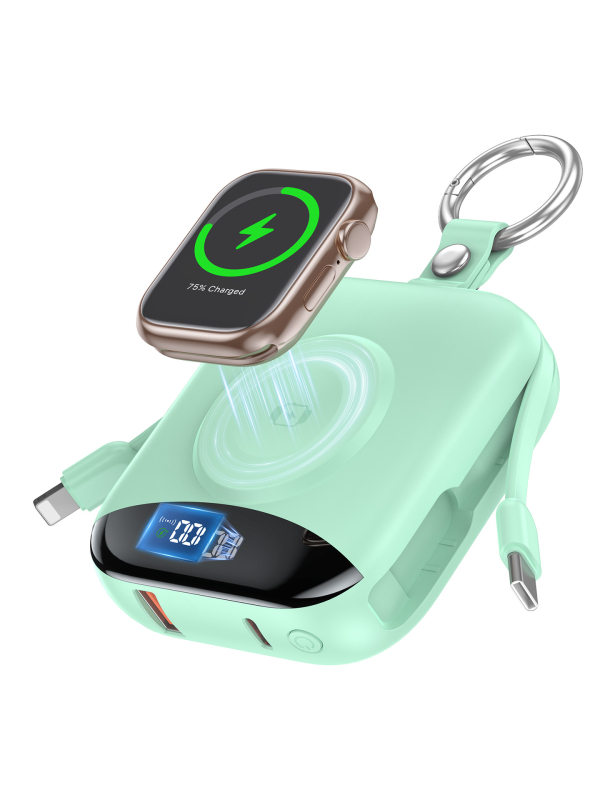 Μαγνητική ασύρματη power bank για Apple Watch με πιστοποίηση UL2056/FCC/CE/UKCA, γρήγορη φόρτιση 22.5W, 10000mAh, Type-C/USB-A, ενσωματωμένα καλώδια, μοντέλο P007