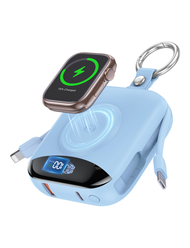 Μαγνητική ασύρματη power bank για Apple Watch με πιστοποίηση UL2056/FCC/CE/UKCA, γρήγορη φόρτιση 22.5W, 10000mAh, Type-C/USB-A, ενσωματωμένα καλώδια, μοντέλο P007